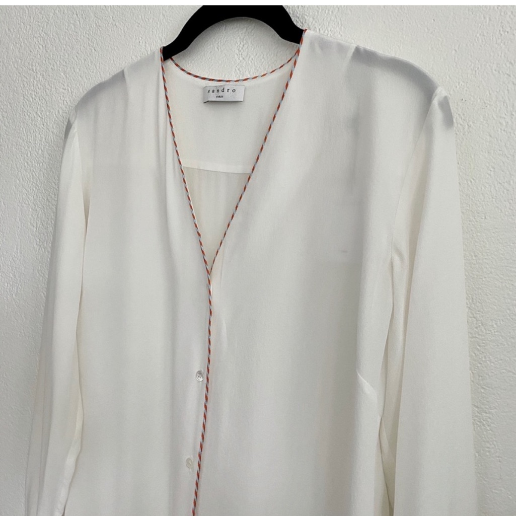 Sandro Paris Paul Piped Silk V- Neck Blouse
